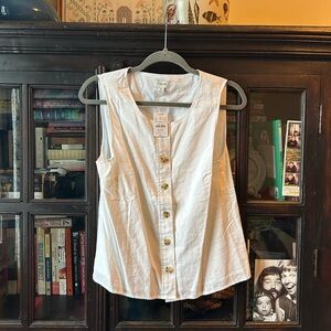 J. Crew Factory White linen blend sleeveless Button-Down Blouse